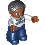 Деталь LEGO Duplo Figure - Male with Parted Wavy Hair and Medium Dark Flesh Face - Hispanic Dad - Shirt with Collar and Stripe, Белый