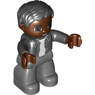 Деталь LEGO Duplo Figure - Male with Parted Wavy Hair and Dark Brown Face - Father Africa, Черный