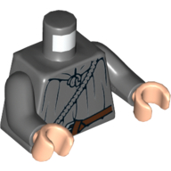 Деталь LEGO Torso Cloak with Rope and Belt Print, Dark Bluish Gray Arms, Light Flesh Hands, Темный сине-серый