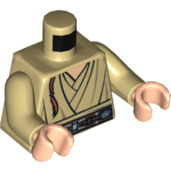 Деталь LEGO Torso Robe, Brown Belt Print and Padawan Braid Print, Tan Arms, Light Flesh Hands, Песочный
