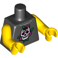 Деталь LEGO Torso Skull and Dark Pink Roses Print, Yellow Arms and Hands, Черный