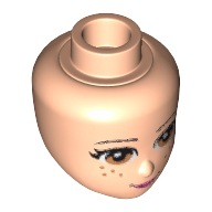Деталь LEGO Minidoll Head with Light Brown Eyes, Freckles, Pink Lips and Closed Mouth Print, Светлый телесный