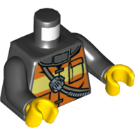 Деталь LEGO Torso Fire Jacket with Reflective Striped Vest with Pockets, Radio / Fire Badge on Back Print, Black Arms, Yellow Hands, Черный