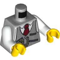 Деталь LEGO Torso Shirt with Pinstriped Vest, Red Tie and Pocket Watch Print, White Arms, Yellow Hands, Светлый сине-серый