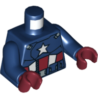 Деталь LEGO Torso Armor with White Star on Chest Print (Captain America), Dark Blue Arms, Dark Red Hands, Темно-синий