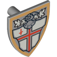 Деталь LEGO Minifig Shield Triangular with Red Cross and Helmet Print, Светлый сине-серый