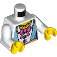 Деталь LEGO Torso Corset with Medium Blue Panels, Pink Bow, Pearl Necklace and Gold Belt Print (Princess), White Arms, Yellow Hands, Белый