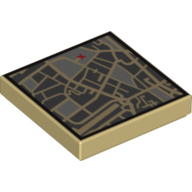 Деталь LEGO Tile 2 x 2 with Street Level Map and Red 'X' Print, Песочный