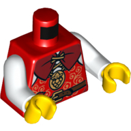 Деталь LEGO Torso Gold Trimmed Vest with Purse and Belt Print, White Arms, Yellow Hands, Красный