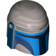 Деталь LEGO Minifig Helmet Mandalorian with Holes with Blue and Dark Blue Print, Матовый серебристый