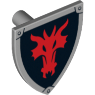 Деталь LEGO Minifig Shield Triangular with Red Dragon Head on Black Background Print, Светлый сине-серый