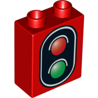 Набор LEGO Duplo Brick 1 x 2 x 2 with Bottom Tube, Traffic Signal Double Print, Красный