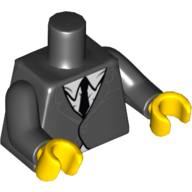 Деталь LEGO Torso Suit with White Shirt and Black Tie Print, Black Arms, Yellow Hands, Черный
