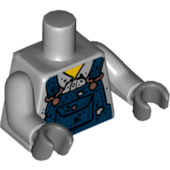 Деталь LEGO Torso Shirt with Dark Blue Overalls, Burn Holes and Copper Buckles Print, Light Bluish Gray Arms, Dark Bluish Gray Hands, Светлый сине-серый