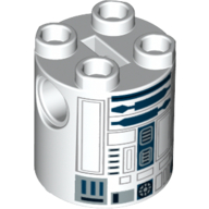 Деталь LEGO Brick Round 2 x 2 x 2 Robot Body with Gray and Dark Blue R2-D2 Print, Белый