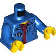 Деталь LEGO Torso Jacket with Pockets over Dark Red V-Neck Sweater Print, Blue Arms, Yellow Hands, Голубой