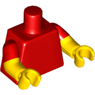 Деталь LEGO Torso, Dual Molded Arms with Red Sleeves Pattern, Yellow Arms and Hands, Красный