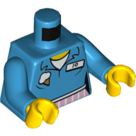 Деталь LEGO Torso Shirt with Ice Cream Cone, 'JO' Name Tag and Pink Apron with White Stripes Print, Dark Azure Arms, Yellow Hands, Темно-лазурный