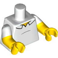 Деталь LEGO Torso, Dual Molded Arms, Shirt with Black Belly Bump and Collar Outline Print, White Sleeves Pattern, Yellow Arms and Hands, Белый