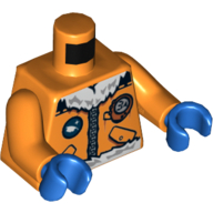 Деталь LEGO Torso Jacket with Arctic Explorer Logo, Zipper and White Fur Trim Print, Orange Arms, Blue Hands, Оранжевый