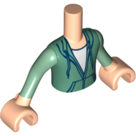 Деталь LEGO Minidoll Torso Boy with Light Flesh Arms and Hands with Sand Green Hoodie with White Shirt Underneath, and Sand Green Sleeves Print, Светлый телесный