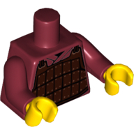 Деталь LEGO Torso Armor Plate Dark Brown with Copper Rivets Print, Dark Red Arms, Yellow Hands, Темно-красный