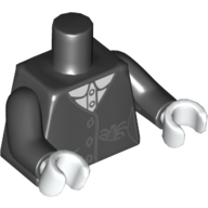 Деталь LEGO Torso Jacket with Buttons, Spider in Pocket Print, Black Arms, White Hands, Черный