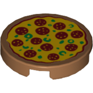 Деталь LEGO Tile Round 2 x 2 with Pizza 12 Pepperoni Print, Средне-темный телесный
