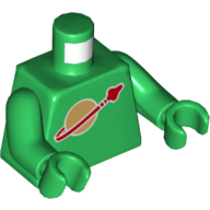 Деталь LEGO Torso Classic Moon Logo High on Torso Print, Inside with Ribs (second reissue), Green Arms and Hands, Зеленый