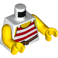 Деталь LEGO Torso Vest with Red Stripes with Rope Belt Print, Yellow Arms and Hands, Белый