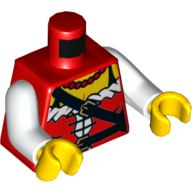 Деталь LEGO Torso Corset with Diagonal Belt Print, White Arms, Yellow Hands, Красный