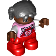 Деталь LEGO Duplo Figure Child with Black Pigtails(Braids), Ярко-розовый