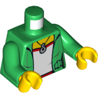 Деталь LEGO Torso Jacket Open over Red and Light Green Top with Necklace Print, Green Arms, Yellow Hands, Зеленый