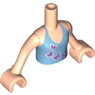 Деталь LEGO Minidoll Torso Girl with Medium Blue Halter Top and Lavender Butterflies Print, Light Flesh Arms and Hands, Светлый телесный