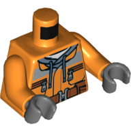 Деталь LEGO Torso Construction Jacket over Dark Gray Hoodie, Zipper Pockets, Brown Belt Print, Orange Arms, Dark Bluish Gray Hands, Оранжевый
