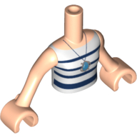 Деталь LEGO Minidoll Torso Girl with White Top with Dark Blue Stripes and Necklace Print, Light Flesh Arms and Hands, Светлый телесный