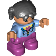 Деталь LEGO Duplo Figure Child with Black Pigtails(Braids), Средне-голубой