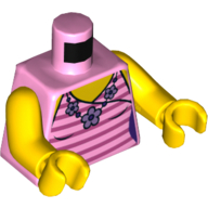 Деталь LEGO Torso Tank Top with Bright Pink and Stripes and Flower Necklace Print, Yellow Arms and Hands, Ярко-розовый