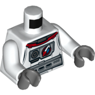Деталь LEGO Torso Spacesuit Silver Belt and Chest Piece with Space Shuttle Logo, Front and Back Print, White Arms, Dark Bluish Gray Hands, Белый