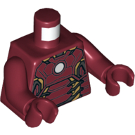 Деталь LEGO Torso Armor with White Circle and Gold Plates (Mark 43) Print (Iron Man), Dark Red Arms and Hands, Темно-красный