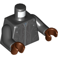 Деталь LEGO Torso Leather Trench Coat with Collar and Pockets and Silver Zipper Print, Black Arms, Reddish Brown Hands, Черный