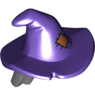 Деталь LEGO Minifig Hair with Floppy Witch Hat with Dark Bluish Gray Hair and Orange Patch Print, Темно-фиолетовый