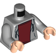 Деталь LEGO Torso Hoodie, Open over Dark Red Undeshirt Print, Light Bluish Gray Arms, Light Flesh Hands, Светлый сине-серый