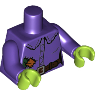 Деталь LEGO Torso Shirt, Tattered with Dark Green and Dark Orange Patches, Dark Brown Belt Print, Dark Purple Arms with Pacth Print on Left, Lime Hands, Темно-фиолетовый