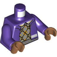 Деталь LEGO Torso Open Jacker over Light Bluish Grey/Orange Argyle Sweater Print, Dark Purple Hands, Medium Dark Flesh Hands, Темно-фиолетовый
