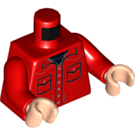 Деталь LEGO Torso Shirt, Buttons, Pockets, Black Undershirt Print, Red Arms, Light Flesh Hands, Красный