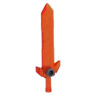Деталь LEGO Weapon Sword Long with Angular Crossguard Flat Silver Pattern, Прозрачный неоново-оранжевый