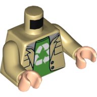 Деталь LEGO Torso Jacket, Green Shirt with Recycling Logo Print, Tan Arms, Light Flesh Hands, Песочный