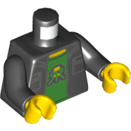 Деталь LEGO Torso Jacket with Two Pockets over Bright Green T-Shirt with 8-Bit Shooter Print, Black Arms, Yellow Hands, Черный