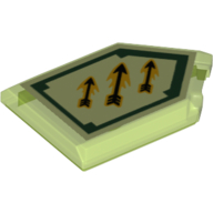 Деталь LEGO Tile Special 2 x 3 Pentagonal with Nexo Power Shield Print - 3 Arrows, Прозрачный ярко-зеленый